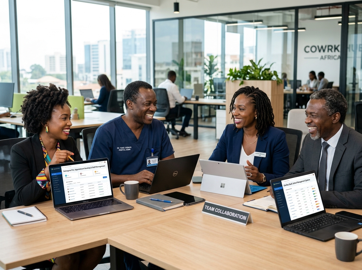 African business service team collaborating using Prokip software