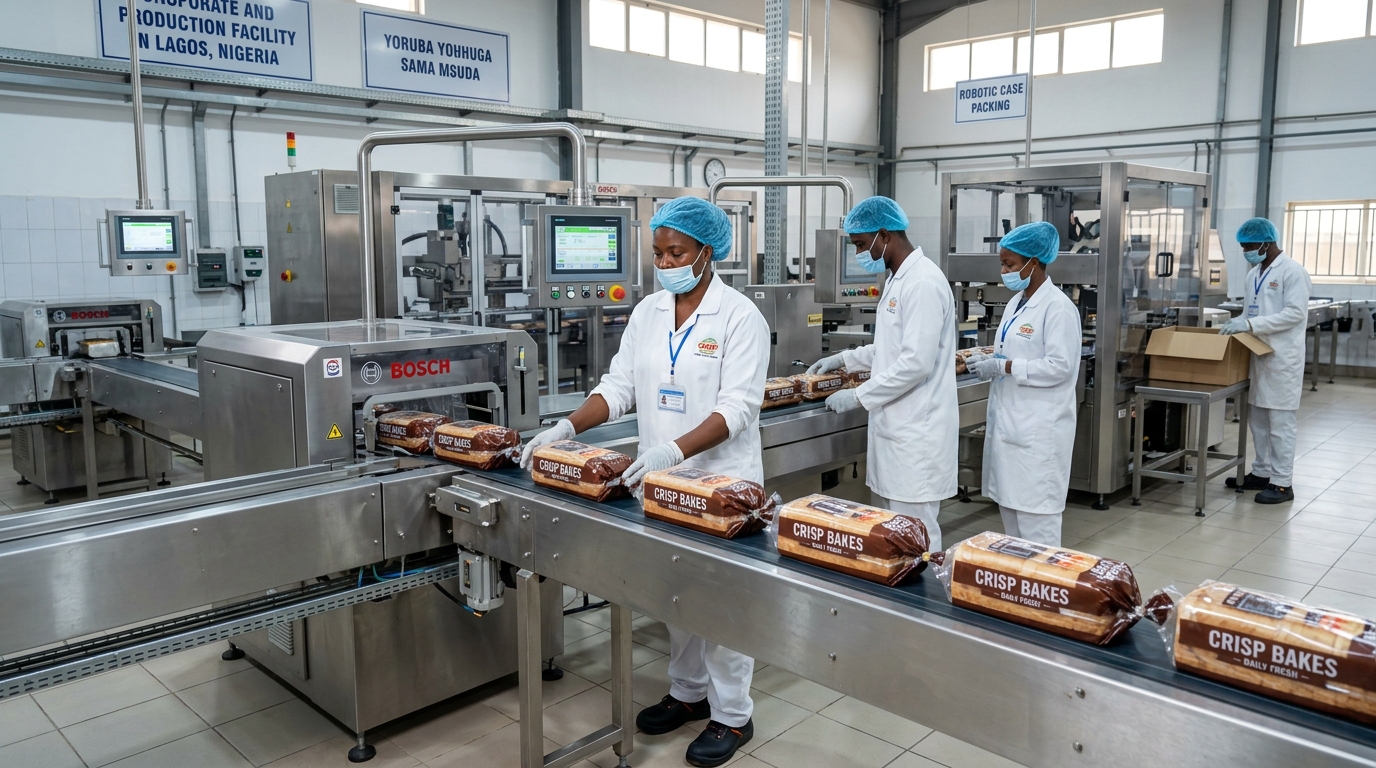 African bakery production line staff baking bread